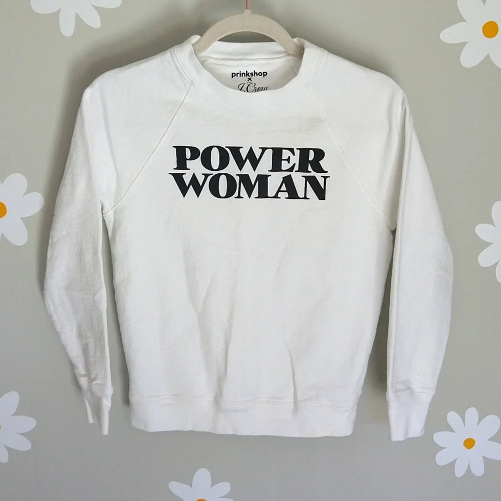 J. Crew x Prinkshop "Power Woman" White Sweatshirt Top - Picture 3 of 6